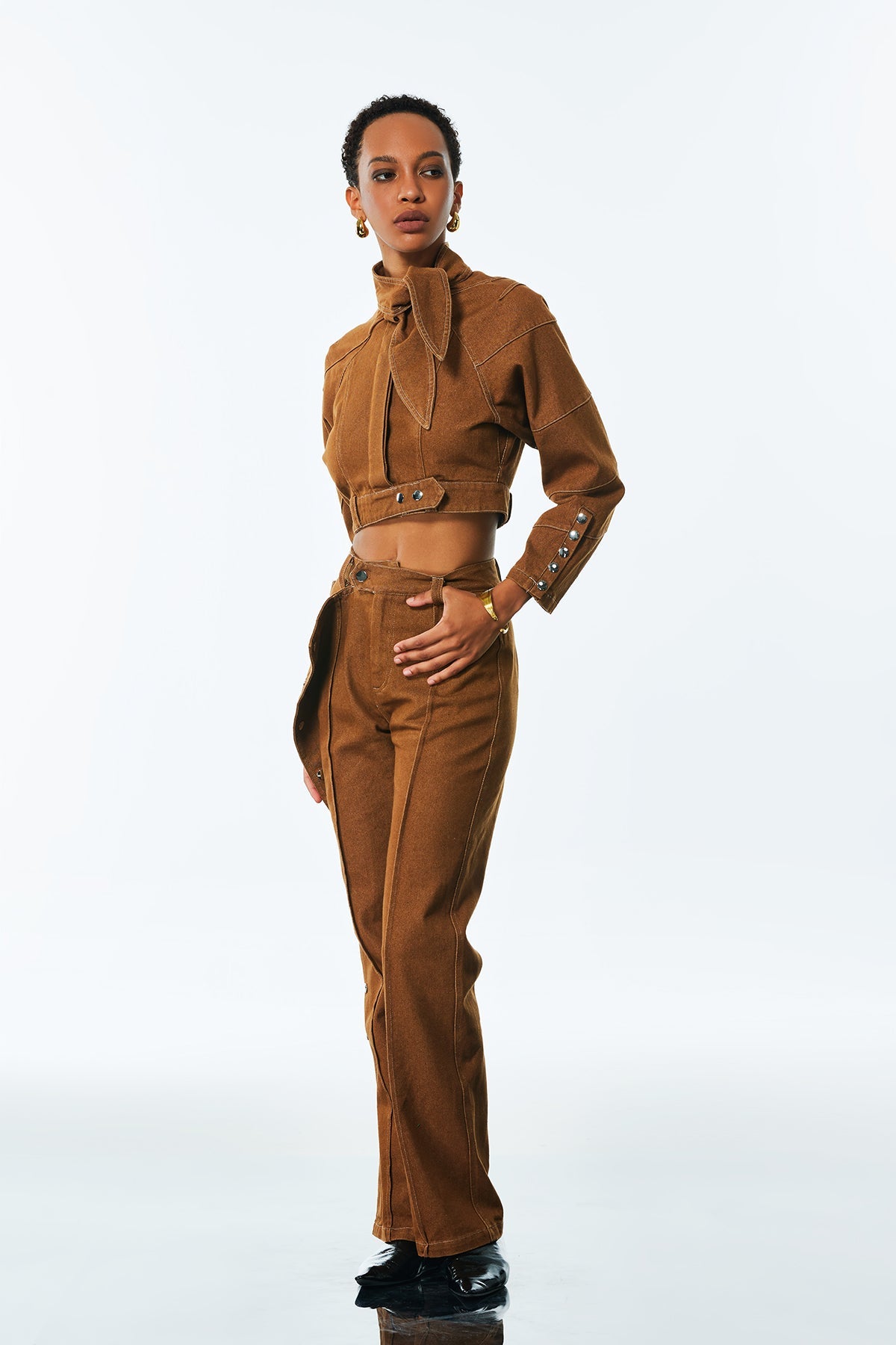 Adia Lace Up Buckle Denim Pants Set