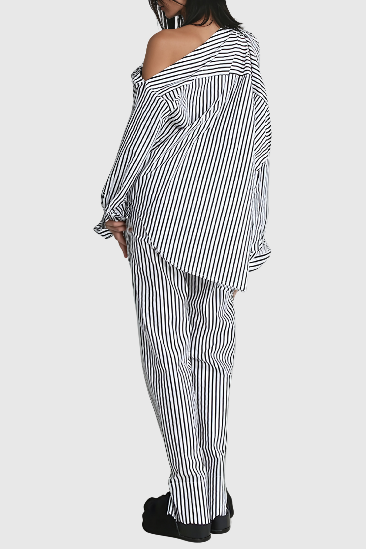 Agostino One Shouder Cutout Stripe Pants Set