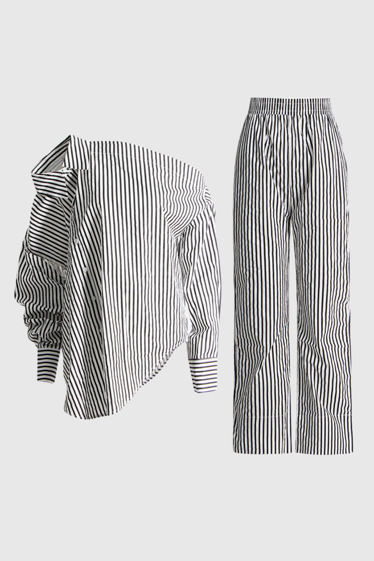 Agostino One Shouder Cutout Stripe Pants Set