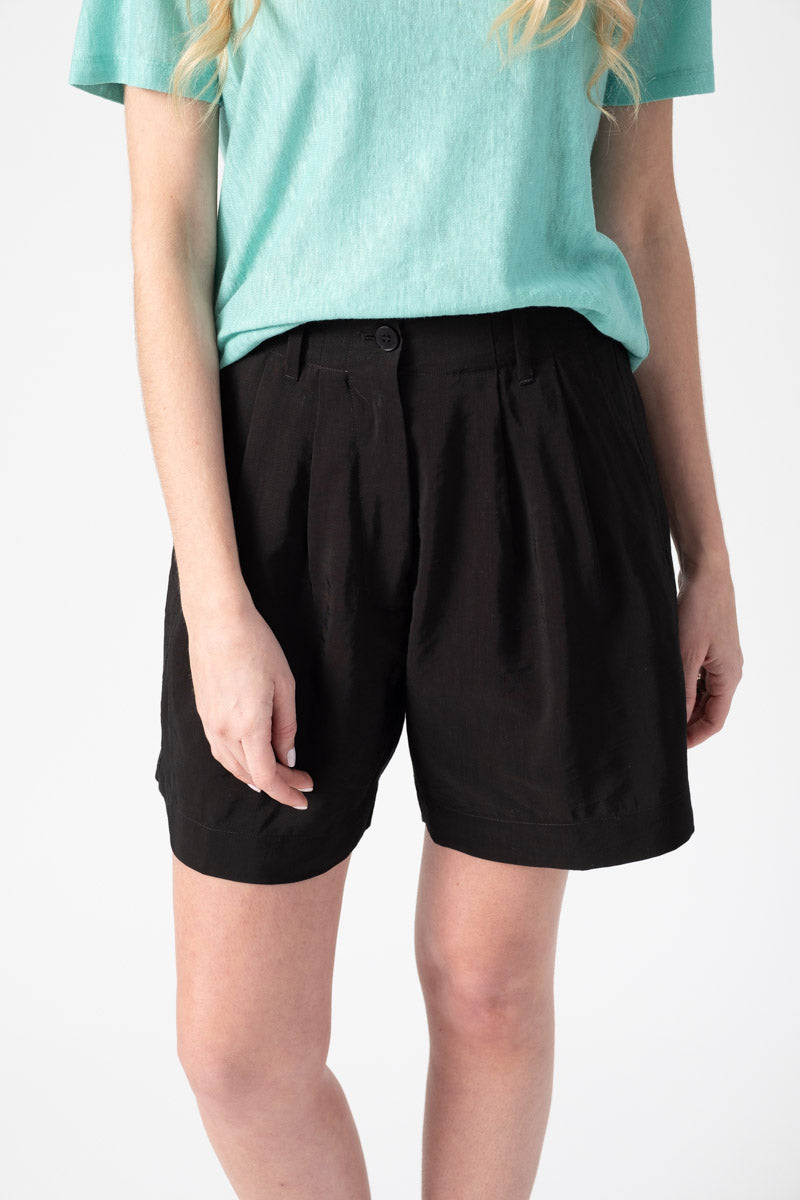 Slubbed Viscose Linen Short in Nero