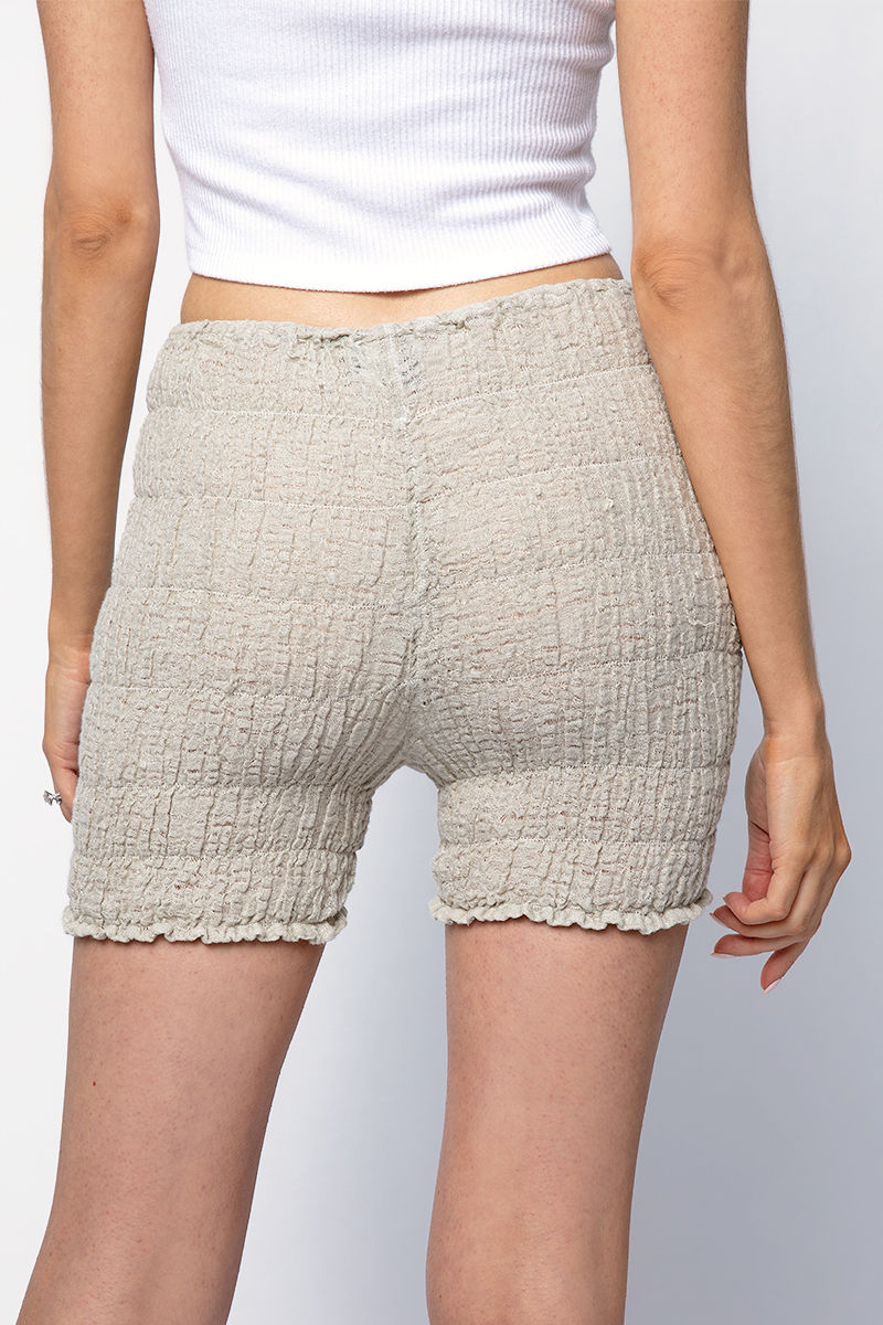 Elasticated Linen Biker Short in Naturale