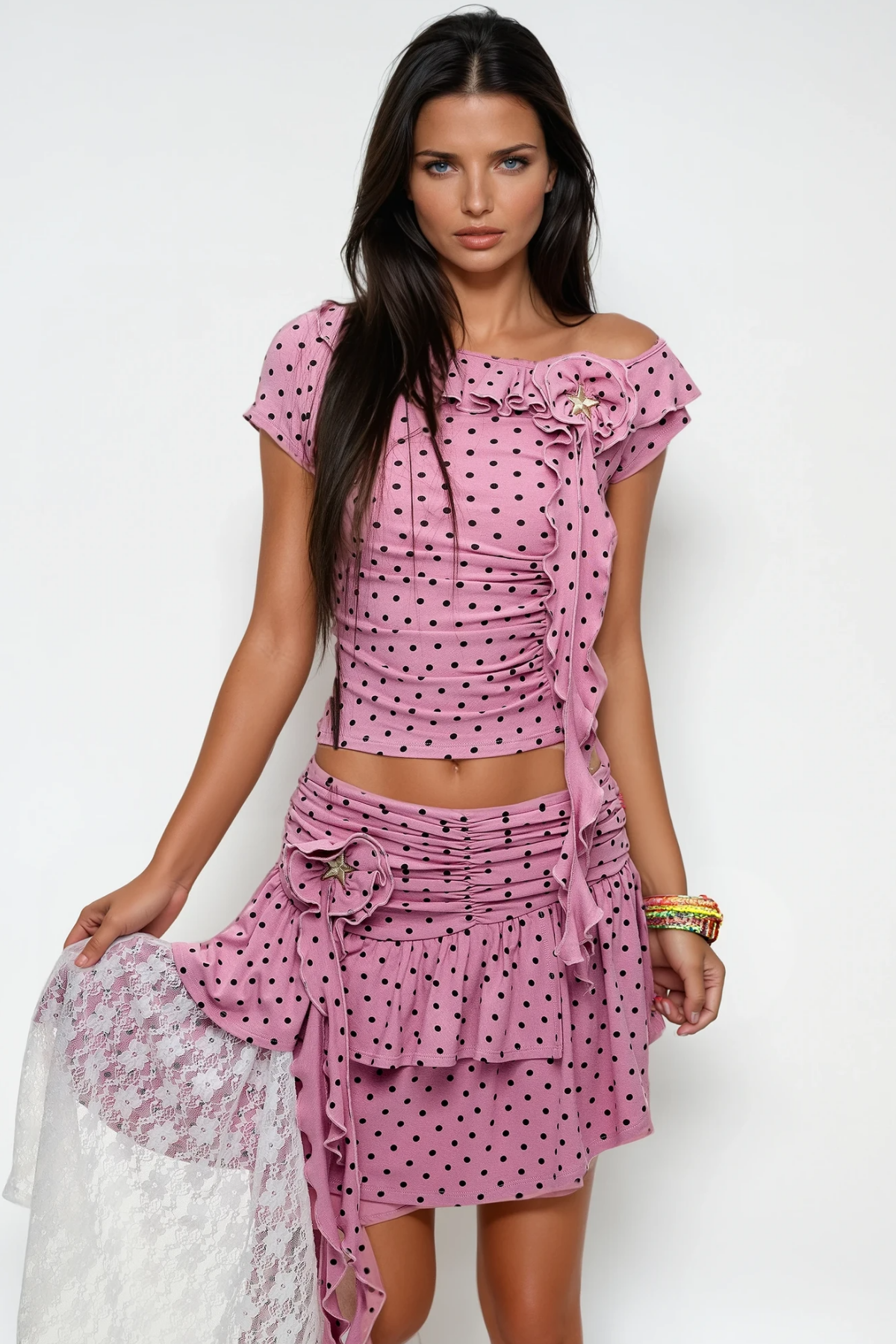 Zaccai Dot Ruffle Skirt Set